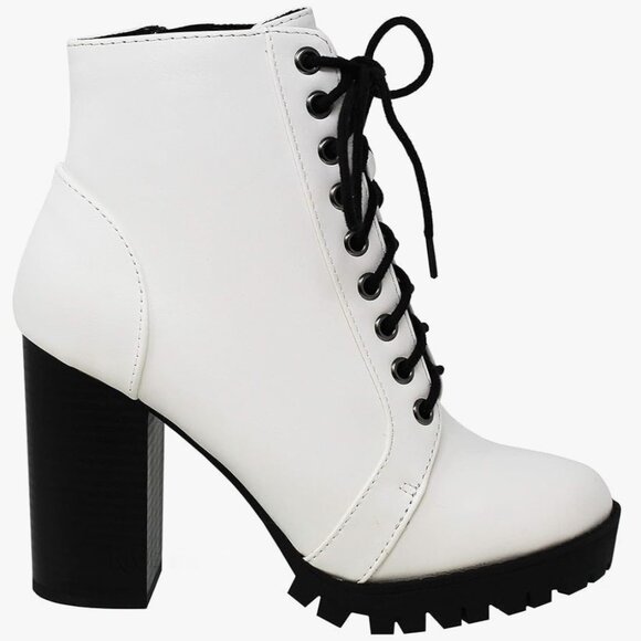 Womens Lace Up Block Heel Ankle Boot - 8 - Picture 1 of 8